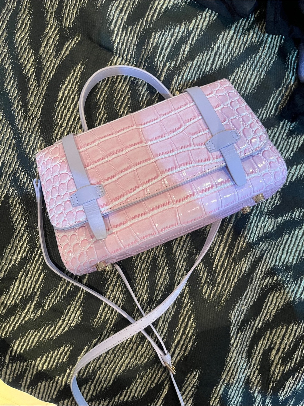 Stylish Pink Croc-Embossed Top-Handle Bag - Brand Unspecified